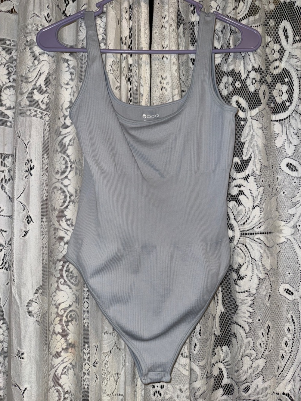 Ribbed Scoop Neck Bodysuit - Light Gray